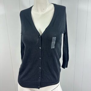 NWT Old Navy Sz S Petite Black Lightweight Button Up V Neck Cardigan 3/4 Sleeve